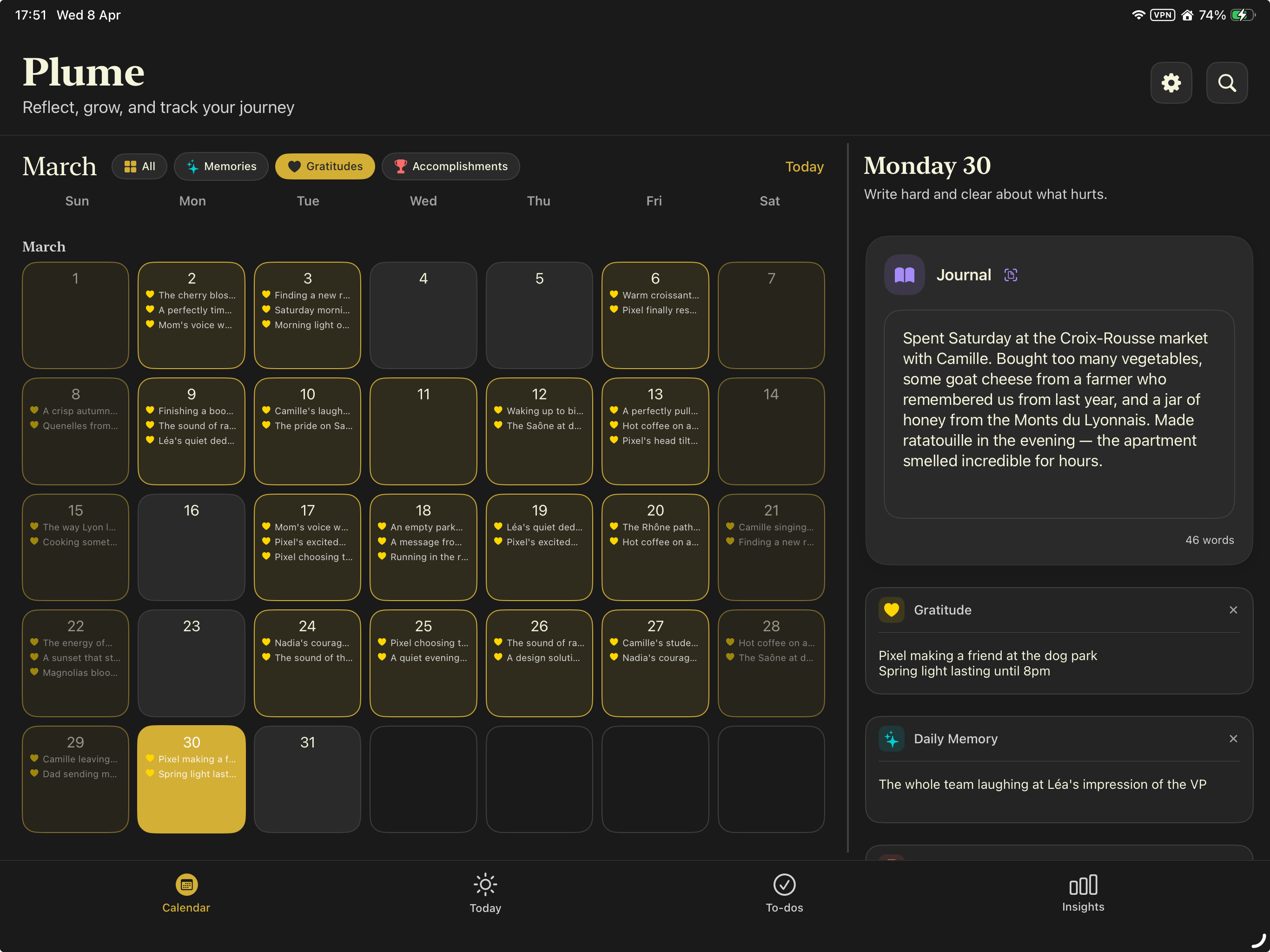 Plume on iPad — full journaling experience