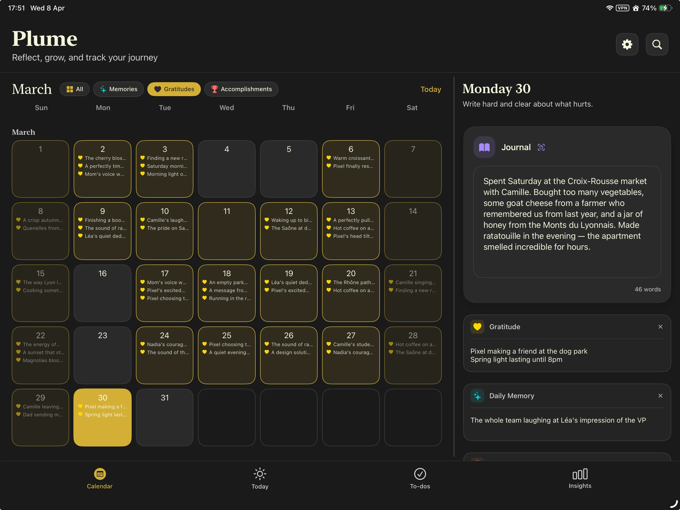 Plume on iPad — full journaling experience