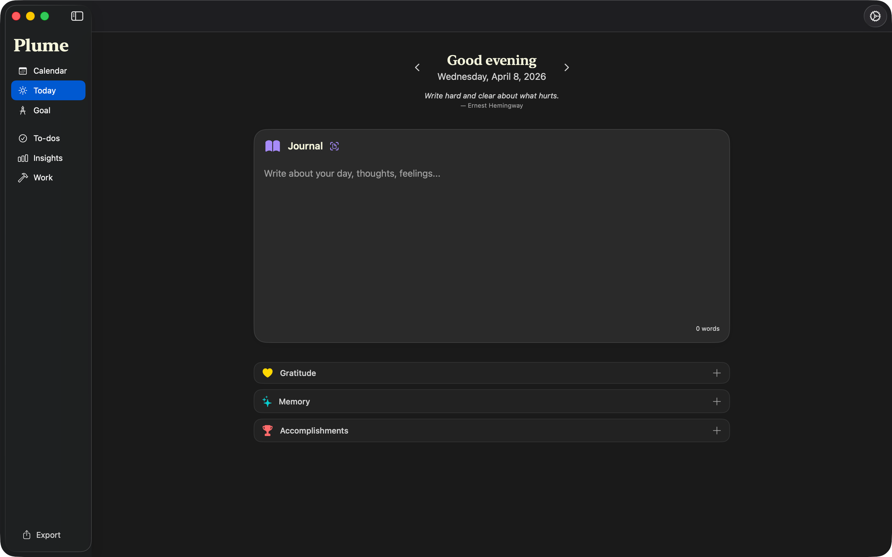 Plume on Mac — full journaling experience
